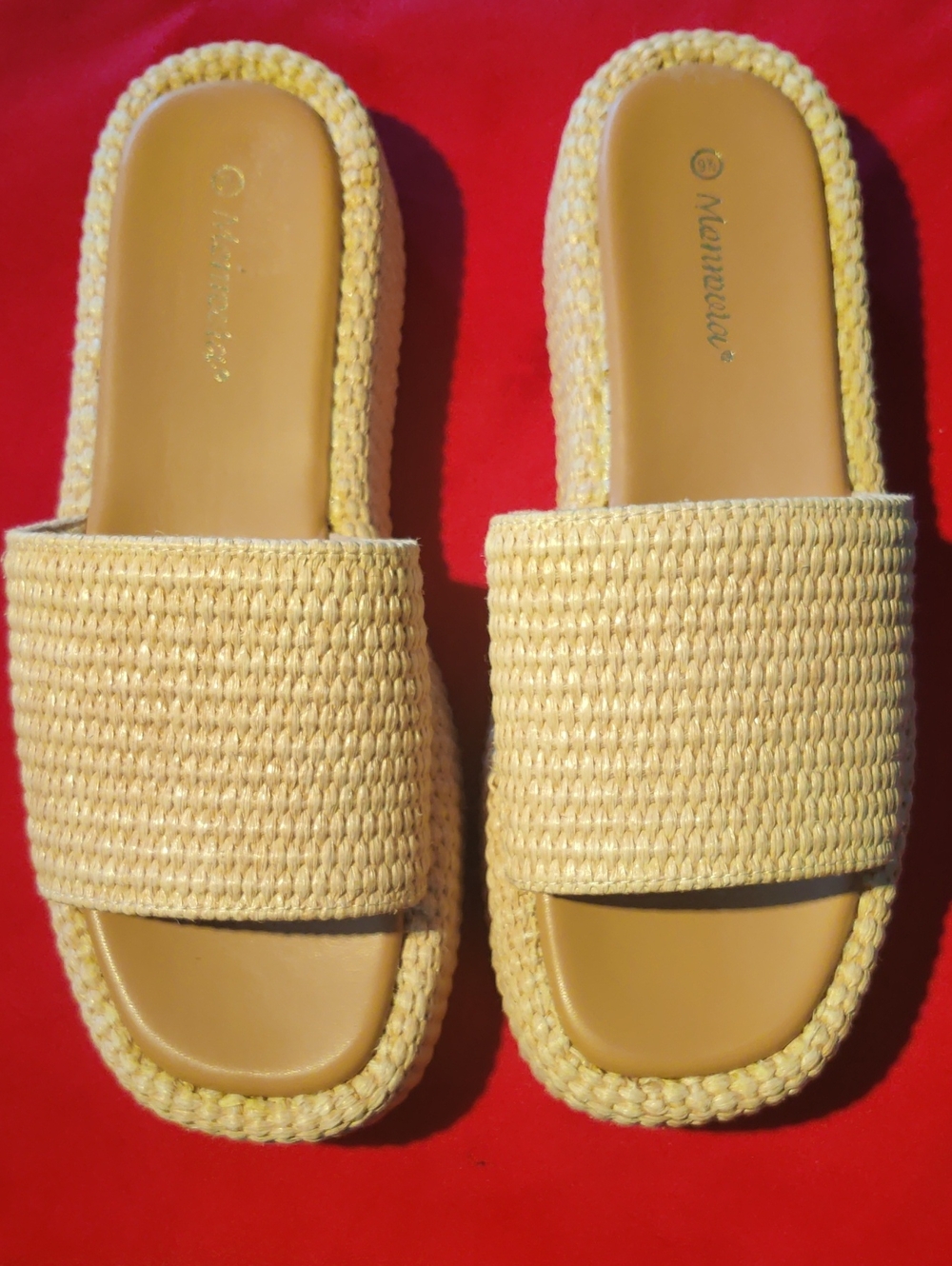 Monrovia Womens 9.5 Platform Raffia Espadrille Slide Sandals